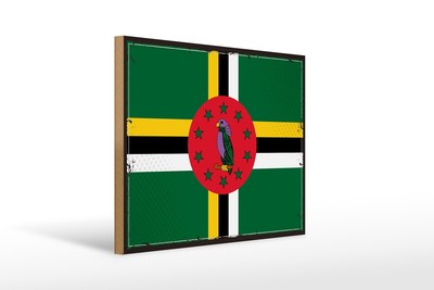 Ontrada Holzschild 30x40cm Flagge Dominicas Retro Flag of Dominica Holz Schild