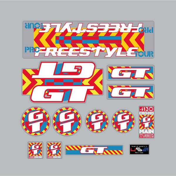 GT BMX PRO FREESTYLE フレームステッカーセット 1990 GT BMX - Pro Freestyle TOUR - for colored frames decal set | eBay