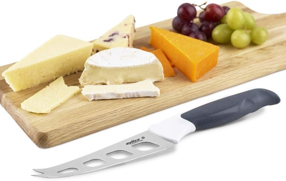 Cheese Knife – Stainless Steel Blade with Non-Stick Holes & Forked Tip for Se...