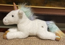 FAO SCHWARZ UNICORN Stuffed Plush White Rainbow Sparkly Tail Lying Down 15" EUC