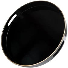 Black Round Decorative Tray with Handles 13 Inch Serving Coffee Table Display