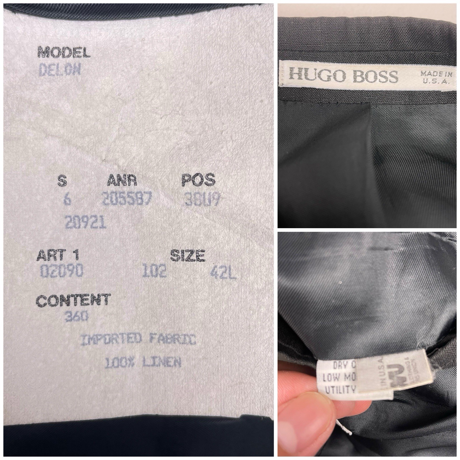 Vintage Hugo Boss Blazer 42L Mens Delon Linen Solbiati Ventless Black USA VGUC thumbnail 9