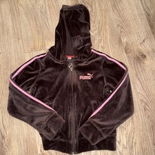 Puma girls Brown Pink full zip hood logo jacket long sleeve medium