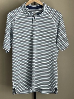 Rhone Commuter Polo Shirt Mens M Blue Gray Stripe Moisture Wicking Performance