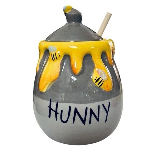 NEU Disney Winnie Puuh Keramik Honigtopf Glas HASE Bienen mit Honiglöffel 6"