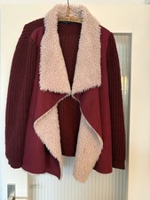 Ediva Strickjacke Cardigan rot mit Teddyfell Kragen Gr. L