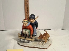 Gorham Norman Rockwell Sledders with Dog Figurine Four Seasons 1986
