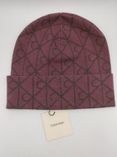 Image of Calvin Klein Rib Beanie Hat with Logo Emblem Fudge AOP One Size Winter S8808