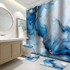 4Pcs Bathroom Sets with Shower Curtain and Rugs, Marble Bathroom Shower Curtain