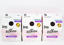 3 L'eggs Silken Mist Ultra Sheer Leg Control Top Pantyhose BLACK MIST Size B