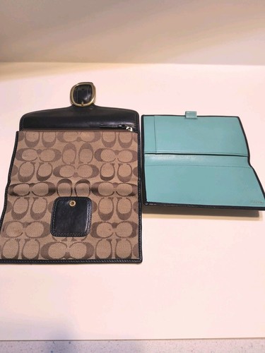 Coach Signature Leder Schnalle Klappe Clutch Geldbörse mit Scheckbuch Grün 2er Set