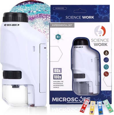 Portable Mini Microscope Handheld 60x-180x  Lighted Microscope W/4 Slides, White