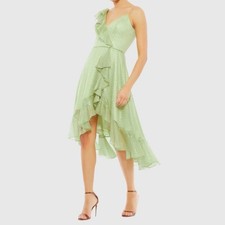 Mac Duggal Green Ruffled Faux Wrap Polka Dot Midi Dress Women’s Sz 12