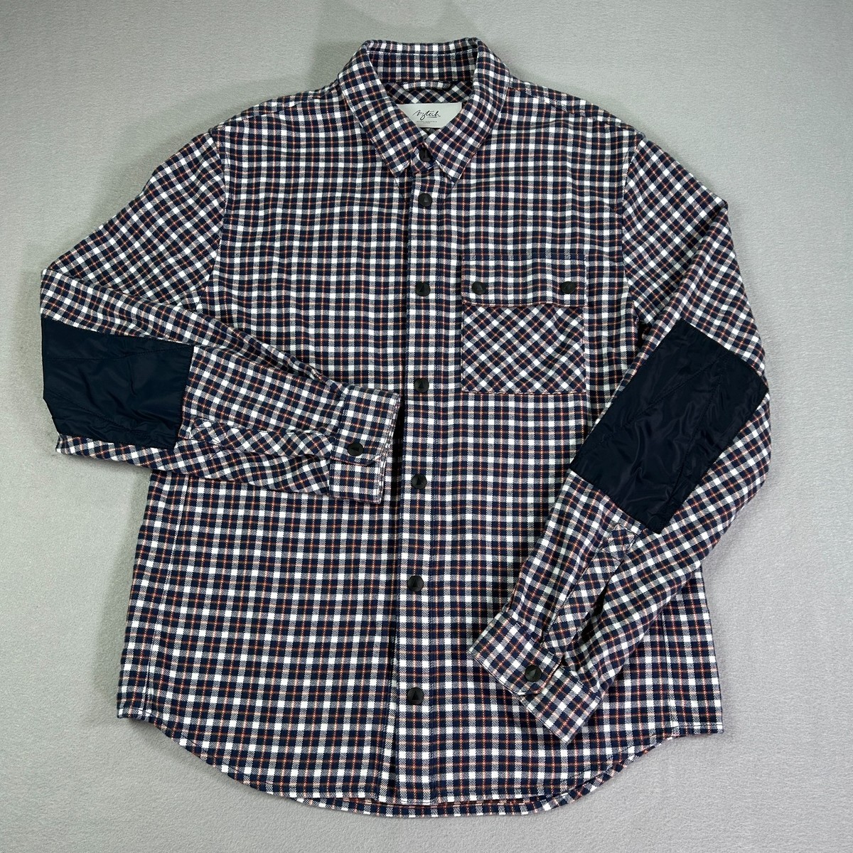 Aztech Mountain Loge Peak Flannel Shirt Mens Large L Slim Red Navy Plaid Snap Up