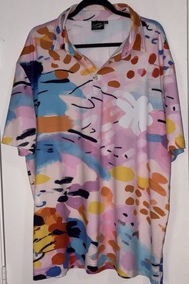 Sunday Swagger Polo Shirt Mens 2XL Colorful Monet Graphic All Over Print Golf