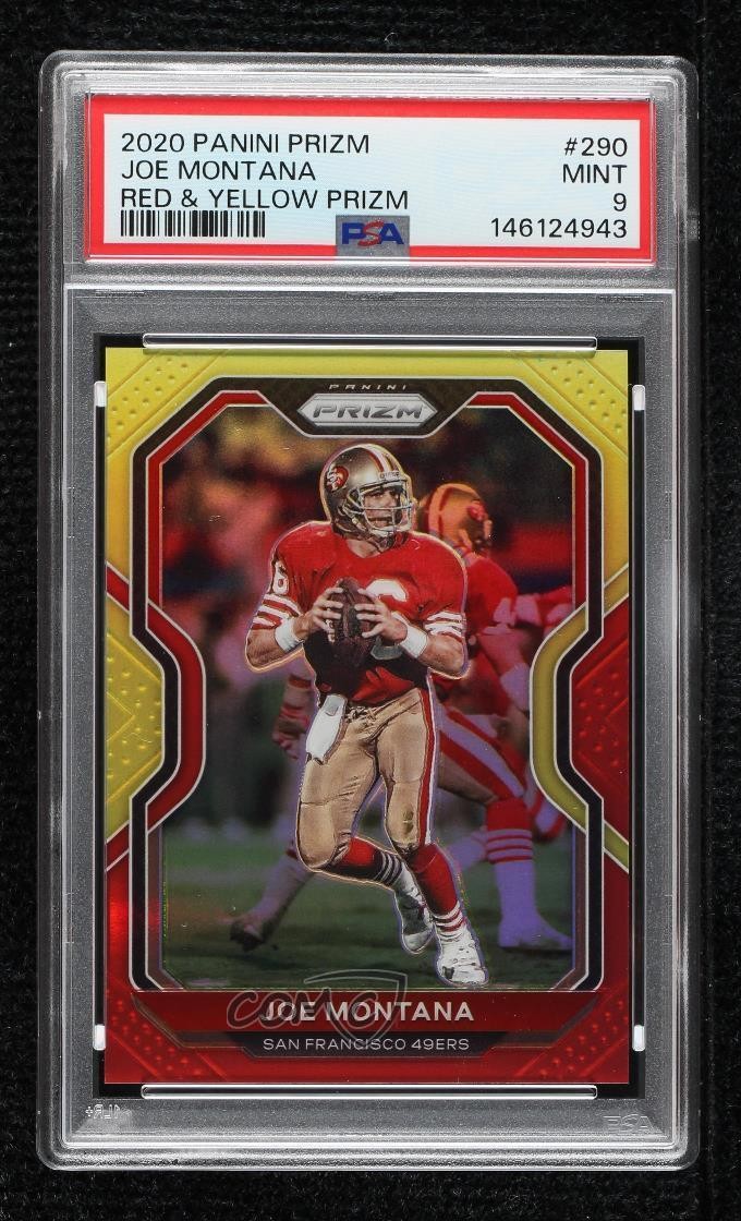 2020 Panini Prizm Red & Yellow Prizm /49 Joe Montana #290 PSA 9 MINT HOF