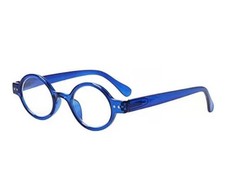 Round Blue Vintage Look Reading Glasses Spring Hinge Men Women Unisex w/Case 2.5