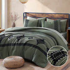 MAIREVE Embroidery Comforter Sets King Size Olive Green - 7 Pieces, Farmhouse We