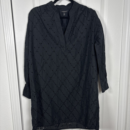 Banana Republic Eyelet Lace Shirt Dress Black S Petite Long Sleeve BeachCover Up - Picture 1 of 14