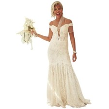 As Is Off Shoulder Plunging Plus Wedding Dress Ivory Dark Champagne Size 24W NWT