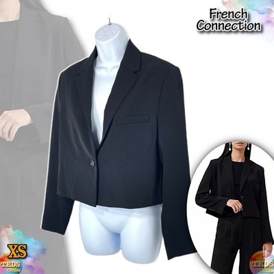 French Connection XS Harry Cropped Blazer Black One Button Suiting Jacket 75VAZ