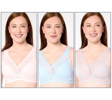 Breezies Set of 3 Soft Support Lace Wirefree Unlined Bras Pastel 2X New