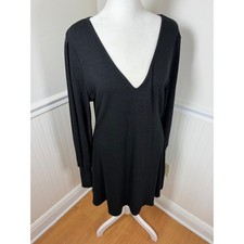Loveriche Mini Dress Women Large Black Ribbed V-Neck Long Sleeve Fit & Flare