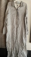 Halston Heritage Linen Long Dress White Striped Pockets Sz 6 NWT Retail $475