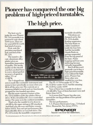Pioneer PL-510 Turntable Moonachie NJ Direct Drive 1976 Print Ad
