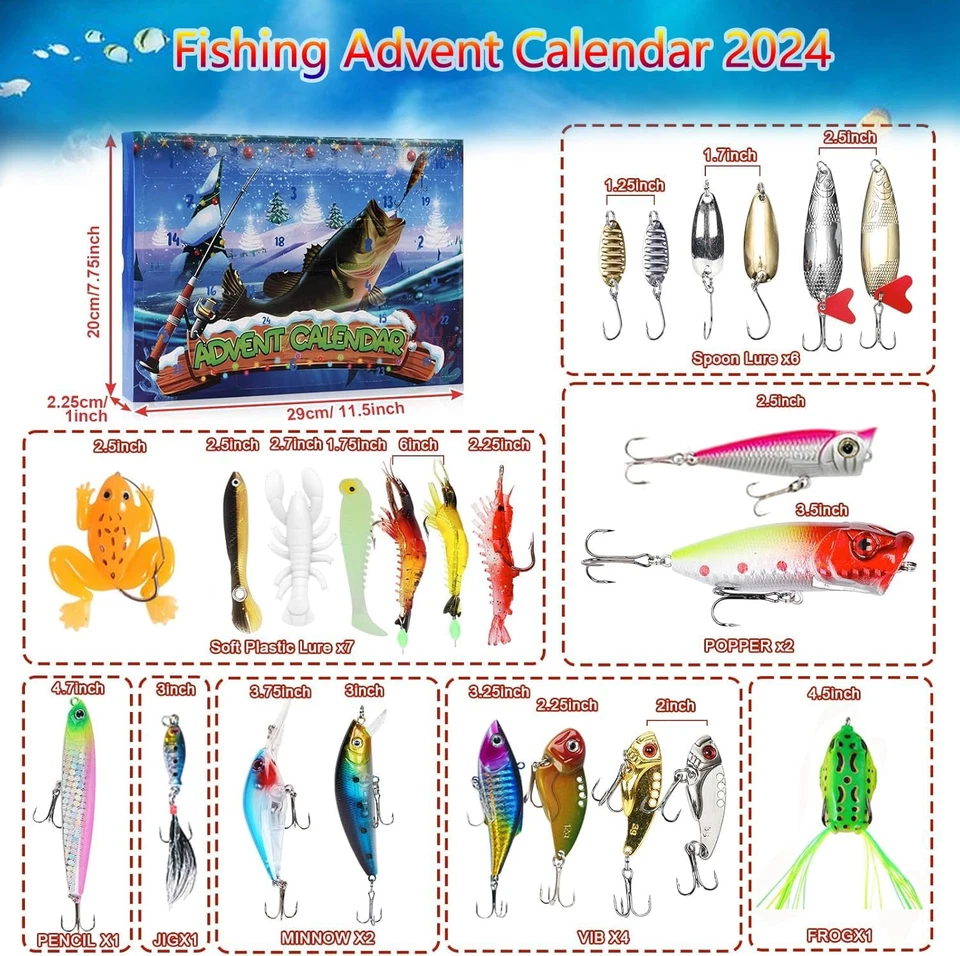 Fishing Advent Calendar 2025, 24 Days Christmas Countdown Fishing Lures Tackle S - Image 4 of 4