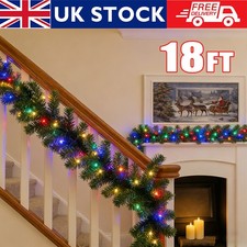 18ft Christmas Garland with Colorful Lights Stairs Outdoor Fireplace Xmas Bushy