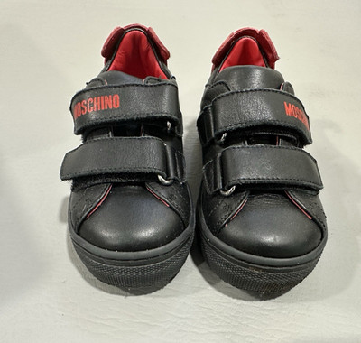 Moschino Black & Red Logo Strap  Chunky Sneakers Shoes Boys Size 24 Us Size 8