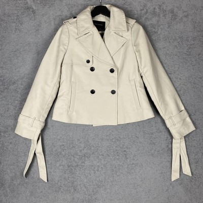 Banana Republic Jacket Womens XS Crop Trench Double Breasted Tie Belt Short Coat
