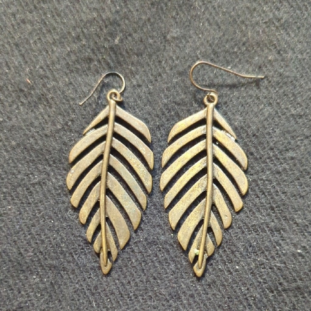 Bronze Tone Leaf Dangle Statement Earrings - image 1