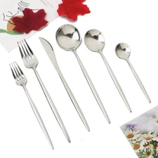 24 Pieces Cutlery Flatware Set 304 Stainless Steel Home Kitchen Set, Mirror P...