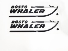 2Pc BOSTON WHALER Emblem 3D Badge Self-Adhesive ON BACK 8.75" Gloss Black