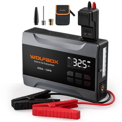#ad WOLFBOX Portable 2000A Jump Starter With Air Compressor 150PSI Tire Inflator LED $129.99