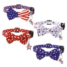 4 Pack Cat Collars with Bow Tie and Bell Breakaway Cat Collar 4th of July