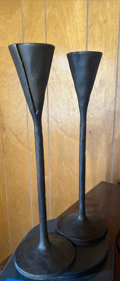 5 Pottery Barn Petaluma Candlestick Holders Brutalist Cast Iron2-12 2- 18 1- 24" - Image 2 of 4