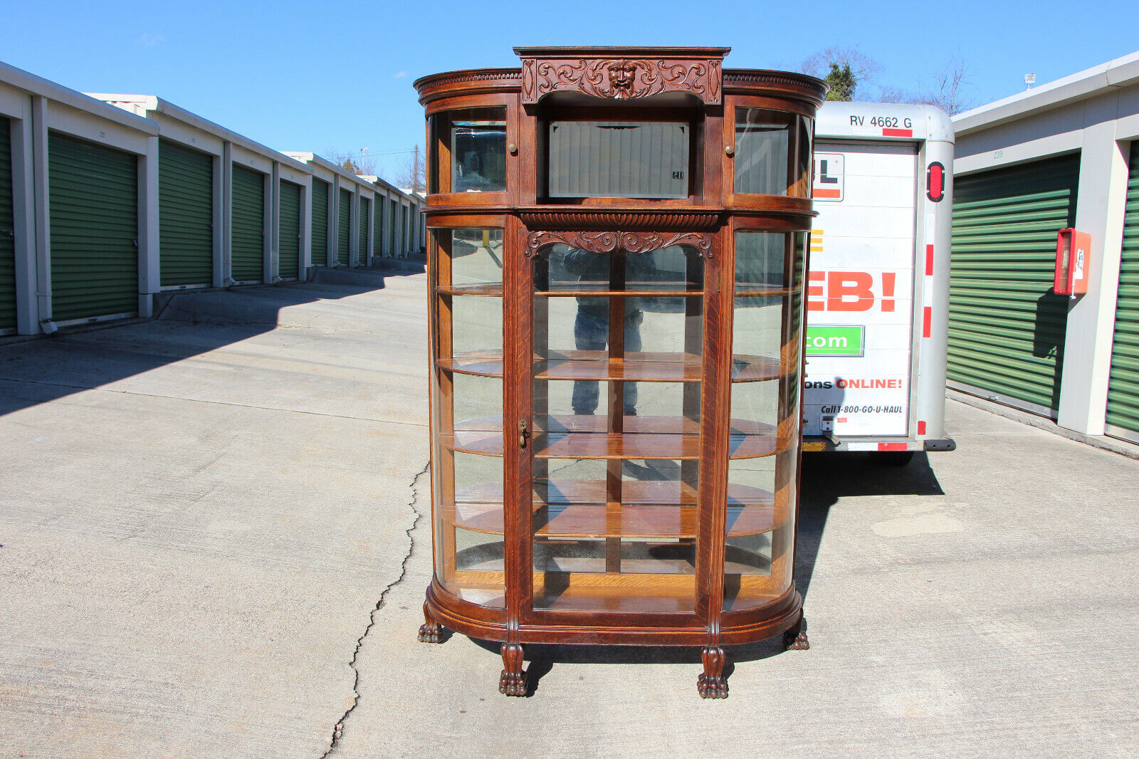 Fabulous Large Victorian Oak Bow Front China Cabinet with Fancy Curio Top Ca1890