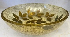 Vintage Lucite Bowl Pressed Leaves & Glitter Resin Mid Century MCM 13”