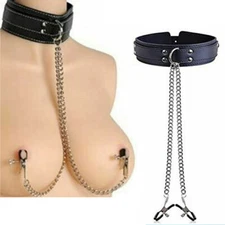 Cozy Feel Leather Collar With Nipple Clamps SM Bondage for Couples Sex Toy