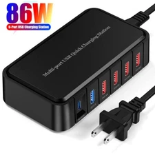 86W Multi USB Fast Charging Station QC3.0 Type C PD Charger Hub For iPhone 14 13