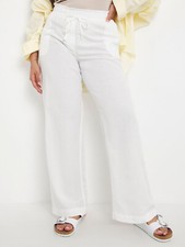 Ladies Women Capsule White Linen Blend Straight Leg Trousers Size 20s LTJan25-5