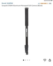 Sunpak 6700M Monopod Black Medium Duty Camera Camcorder support. Lightweight