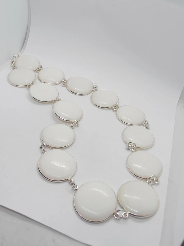 Collana in Argento 925 e Agata Naturale bianca - Girocollo Pietre Dure - - Immagine 4 di 4