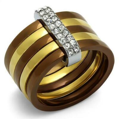 Beatiful Gold Coffee 2 Tone Ip Top Grade Crystal Cocktail Fashion Ring Tk2601