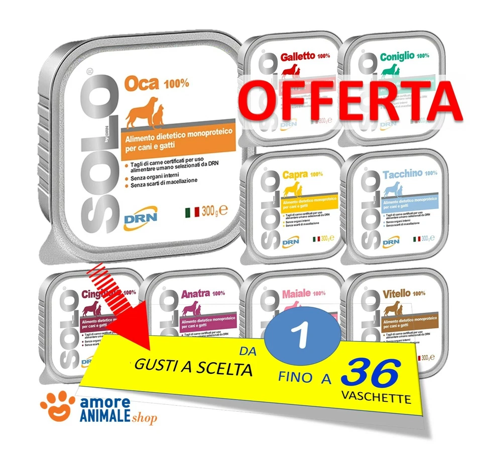 DRN SOLO 300 gr da 1 FINO a 36 vaschette per CANI e GATTI GUSTI A SCELTA