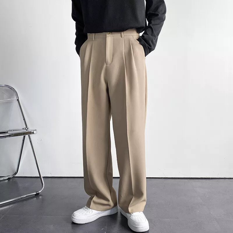 Men Casual Drape Wide-Leg Straight-Leg Long Pants Fashion Loose