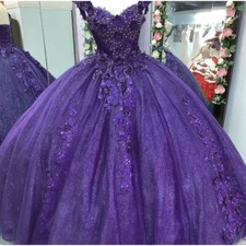Purple Quinceanera Dresses Ball Gown Off Shoulder 3D Flower Sweet 16 Party Dress